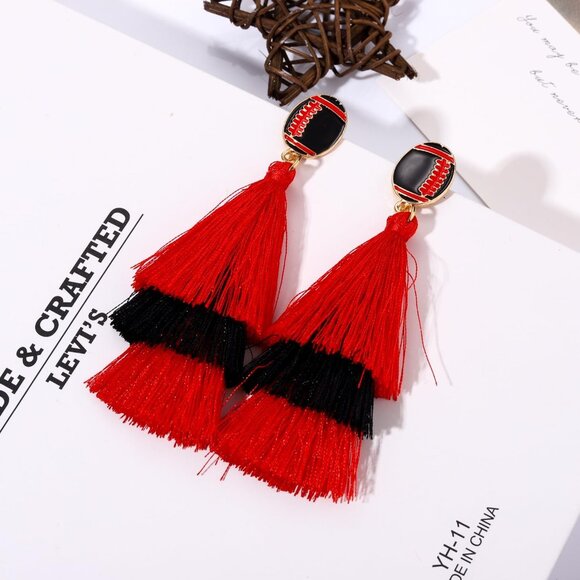 Game Day Earrings Football Tassel Drop Jewelry Sport Fan Team Colors - Picture 6 of 7